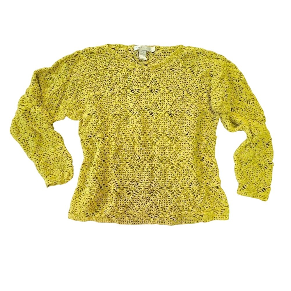 Tweeds Boho Linen Cotton Green Crochet Sweater Open Knit Grannycore Cottagecore